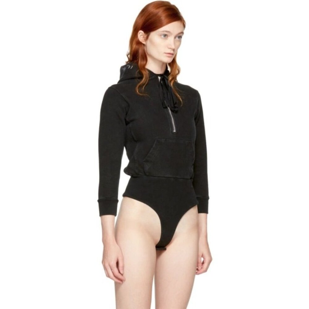 NWT $560 Ben Taverniti Unravel Project Ribbed Hooded Bodysuit Black Size Small